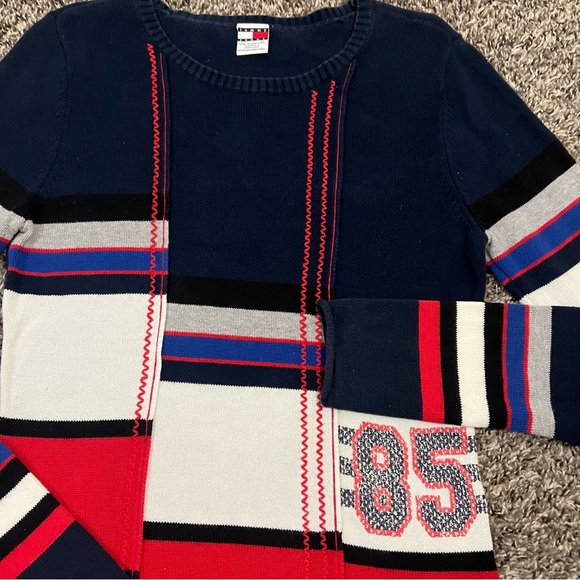 Tommy Hilfiger Women's Y2K Patchwork Sweater - Navy, Red, White - Picture 2 of 5